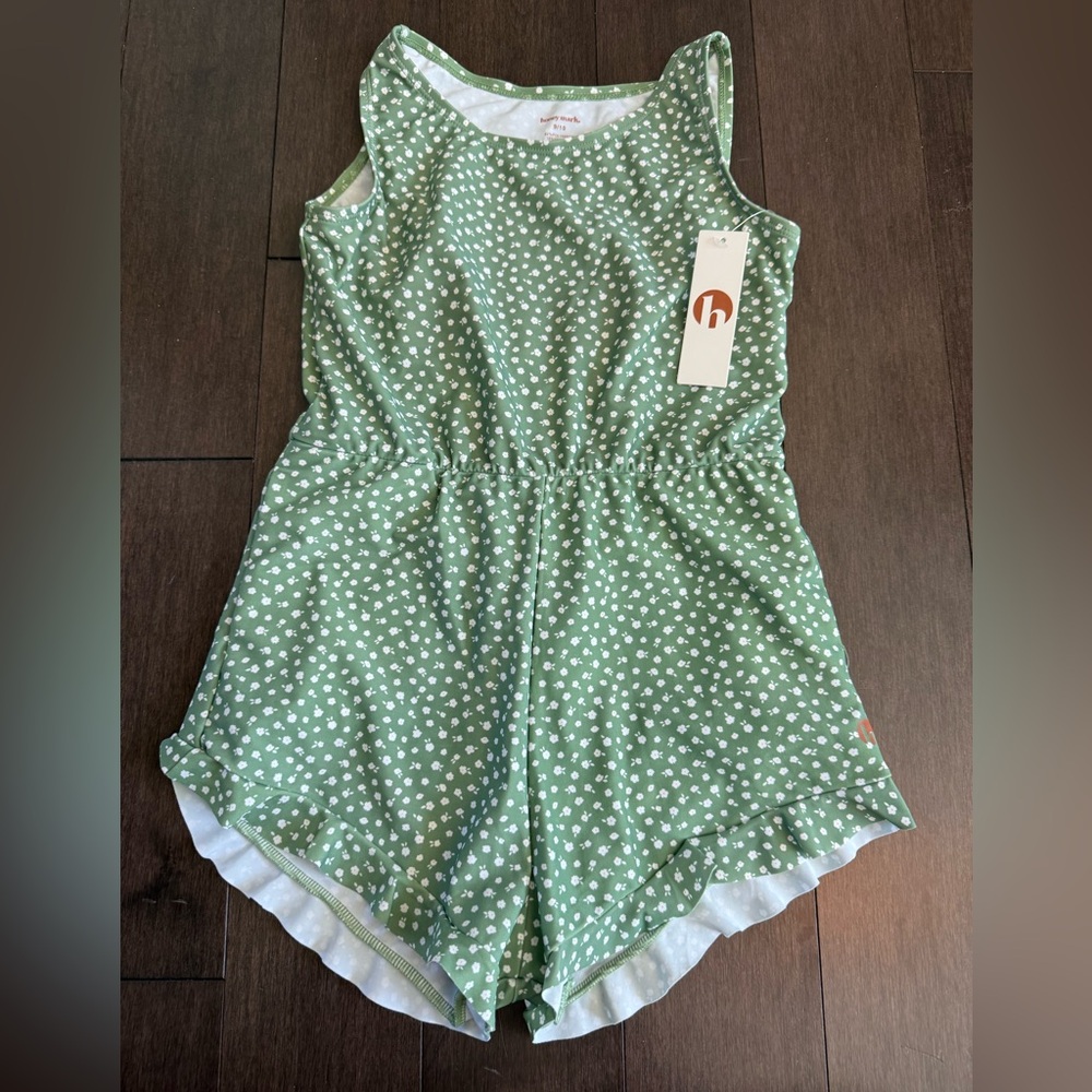 Honey Mark Green Floral Kids One-Piece Swim Romper